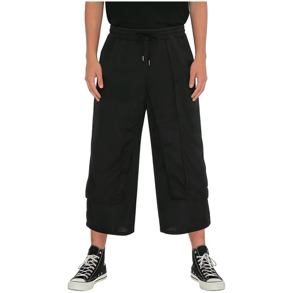 inhzoy Mens Casual Skirt Pants Loose Wide Leg Harem Pant Y2K Hipple Trousers Japanese Harajuku Kimono Trousers Black XL
