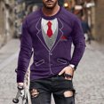 thumbnail image 2 of Wyobmus Plus Size Fake Tuxedo Shirts for Men Funny Bowtie Printed Long Sleeve T-Shirt Novelty Crewneck Pullover Graphic Tee Tops B-Purple, 2 of 4