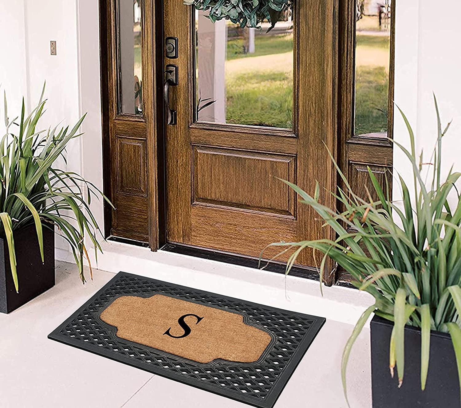 A1HC Natural Coir Monogrammed Door Mat For Front Door, 23x38, Anti-Shed Treated Durable for Outdoor Entrance, Heavy Duty, Low Profile Door Mat, Easy to Clean, Long Lasting, Front Porch Entry Rug