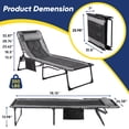 thumbnail image 2 of Vineego Outdoor Folding Chaise Lounge Chair, Portable Reclining Adjustable Metal Tanning Chair with Side Storage Bag for Beach Patio Pool, Gray, 2 of 10