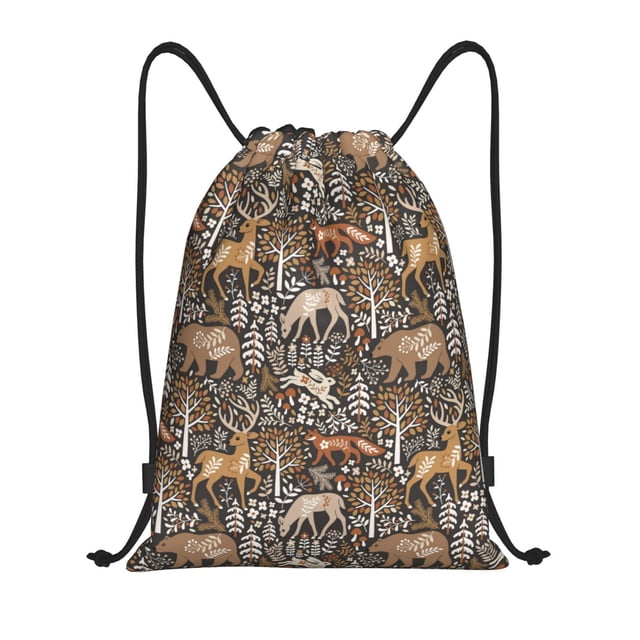 Xecao Moose fox bear leaf tree Pattern Sports Drawstring Backpack - String Swim Gym Bag with Wet Proof Pocket for Women&Men-Medium