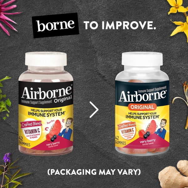 Airborne Mixed Berry Flavored Gummies - 1000mg of Vitamin C and Minerals & Herbs Immune Support, 42 count