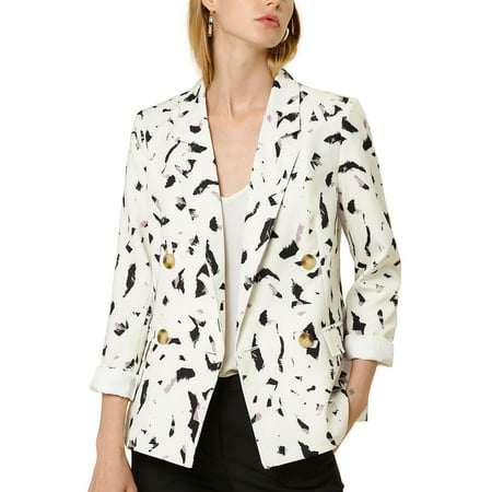 Allegra K Women's Double Breasted Notched Lapel Printed Blazer Jacket (Size XS / 2) (Best Suit Jacket Brands)