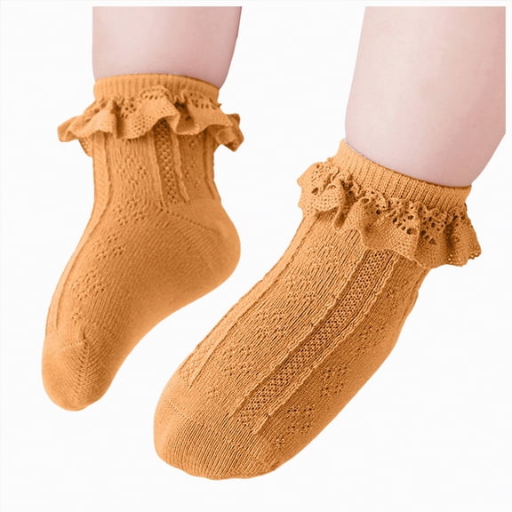 enyan Toddler Girl Ruffle Ankle Socks Double Lace Frilly Socks for Princess Dress Outfits Cotton Socks for Girls (Yellow,6-8 Years)
