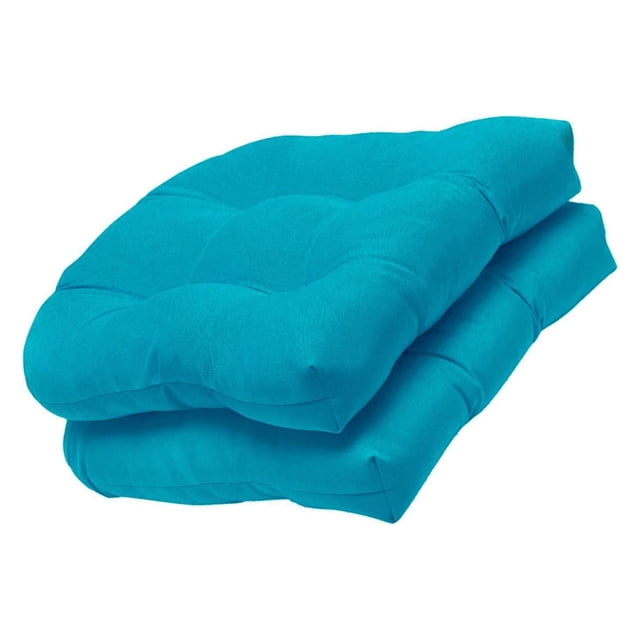 tredstone 2x Solid Color Tufted Pad Wicker Seat Cushions Round Back 48cm Lake blue