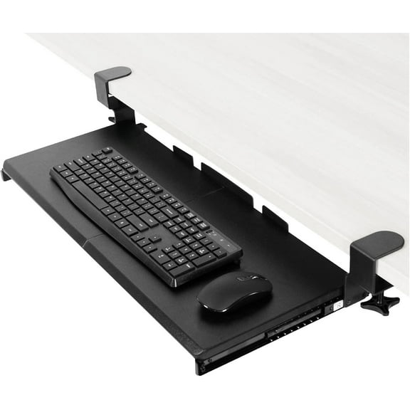 Large Keyboard Tray with Extra Strong C-Clip Mounting System, Slide-Out Desktop Computer Drawer, Black