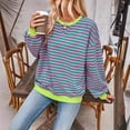 thumbnail image 6 of Bestseller Women's Oversized Casual Striped Comfortable Lounge Wear Lantern Sleeve Thick  Sweatshirt Pullover, 6 of 18