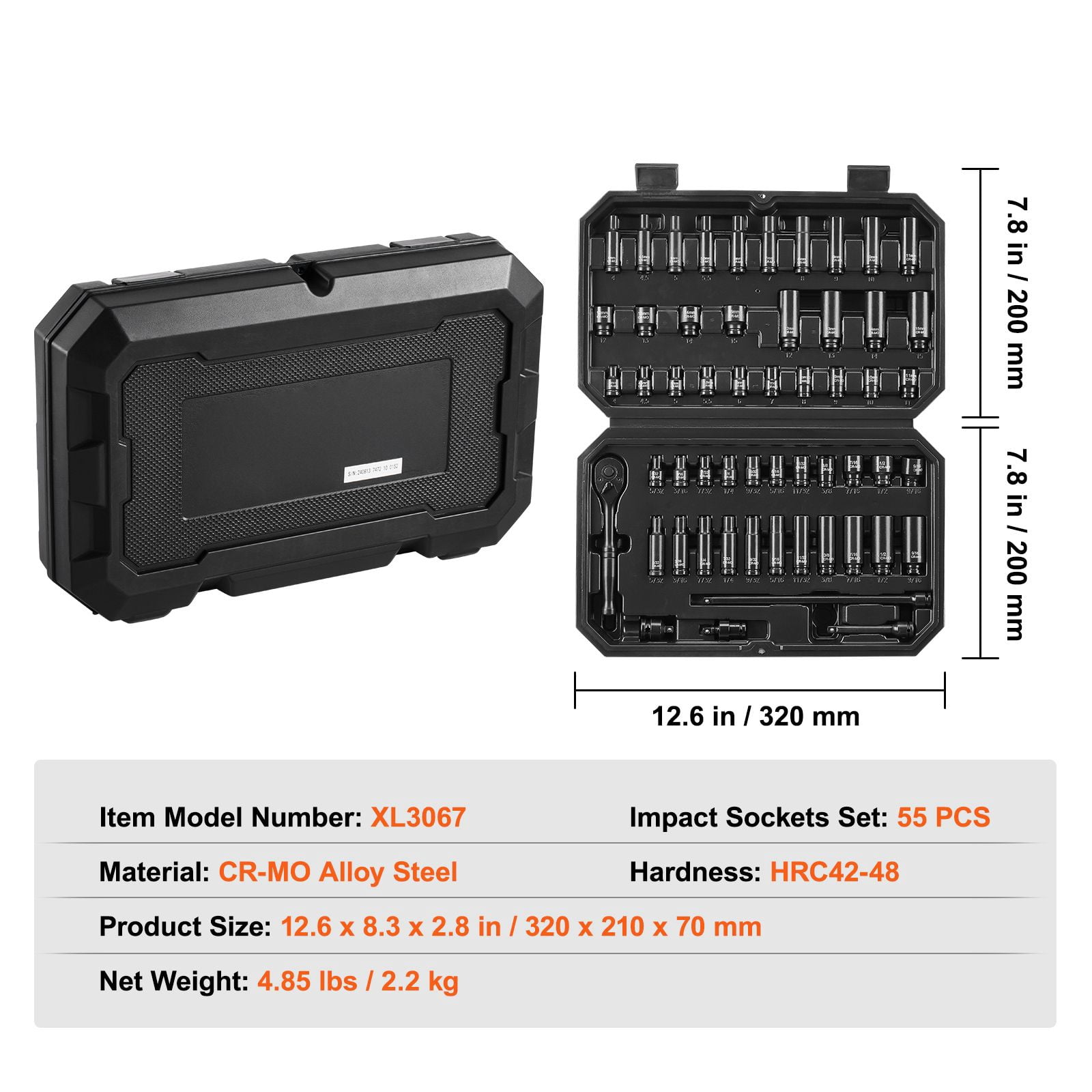 Drive Impact Socket Set 1/4" - 55 Piece Deep & Shallow Socket Set SAE 5/32"-9/16" and Metric 4-15mm - 6 Point CR-V Alloy Steel for Auto Repair - Easy-to-Read Size Markings - Storage Case