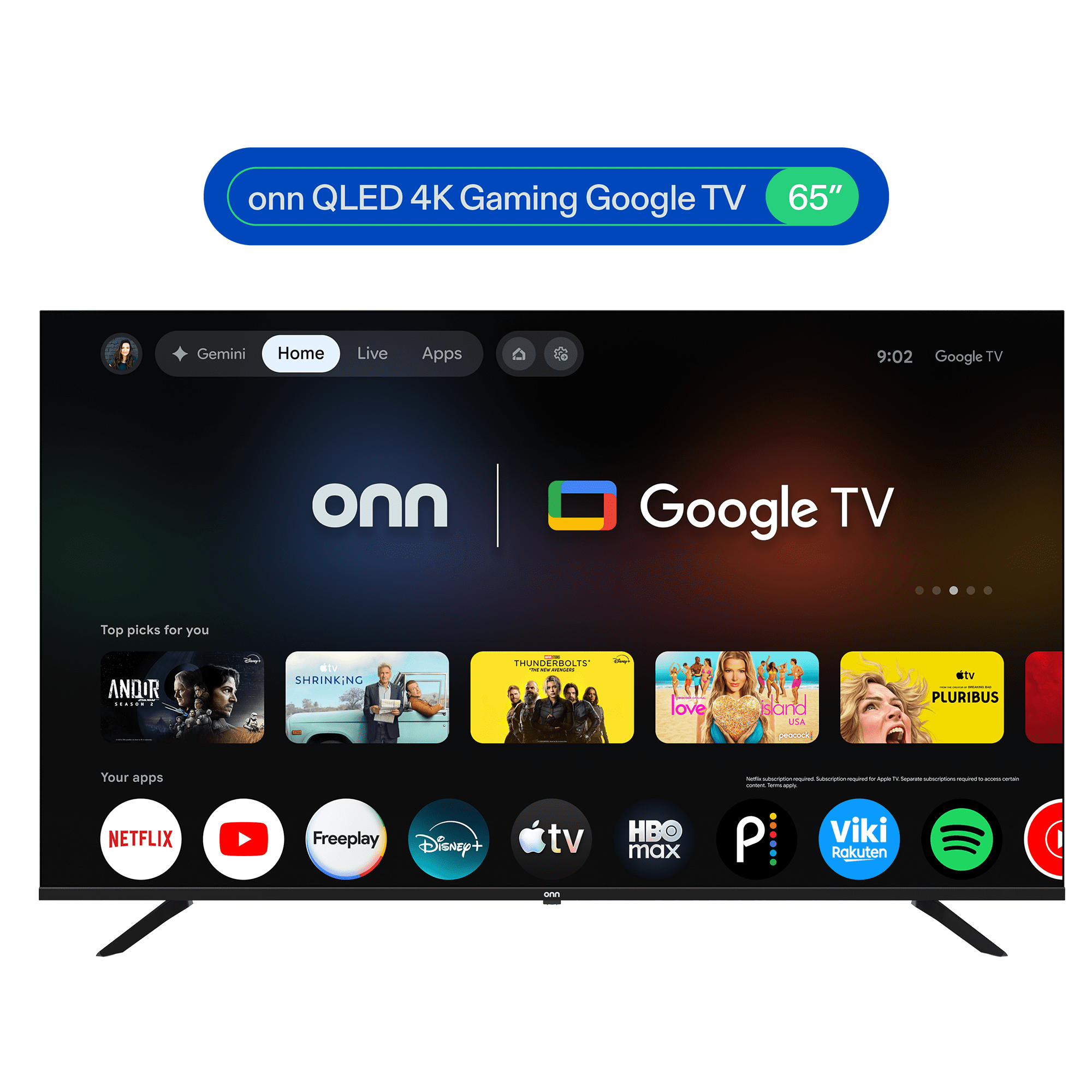 onn 65 in QLED 4K UHD Smart Gaming Google TV, 65SGQP4GSB1