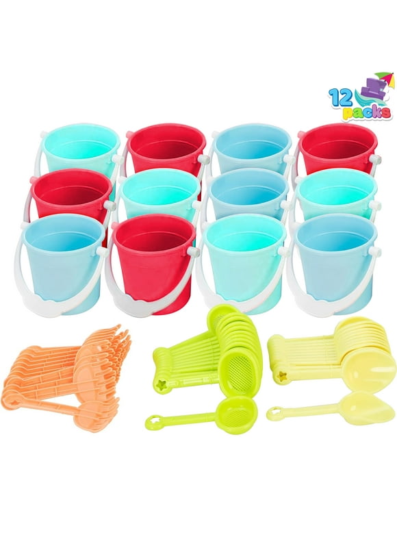 Syncfun 12 Pcs Beach Sand Bucket and Shovel Set, 3" Mini Beach and Sand Toys for Kids Party Favor - Use for Sand Molds