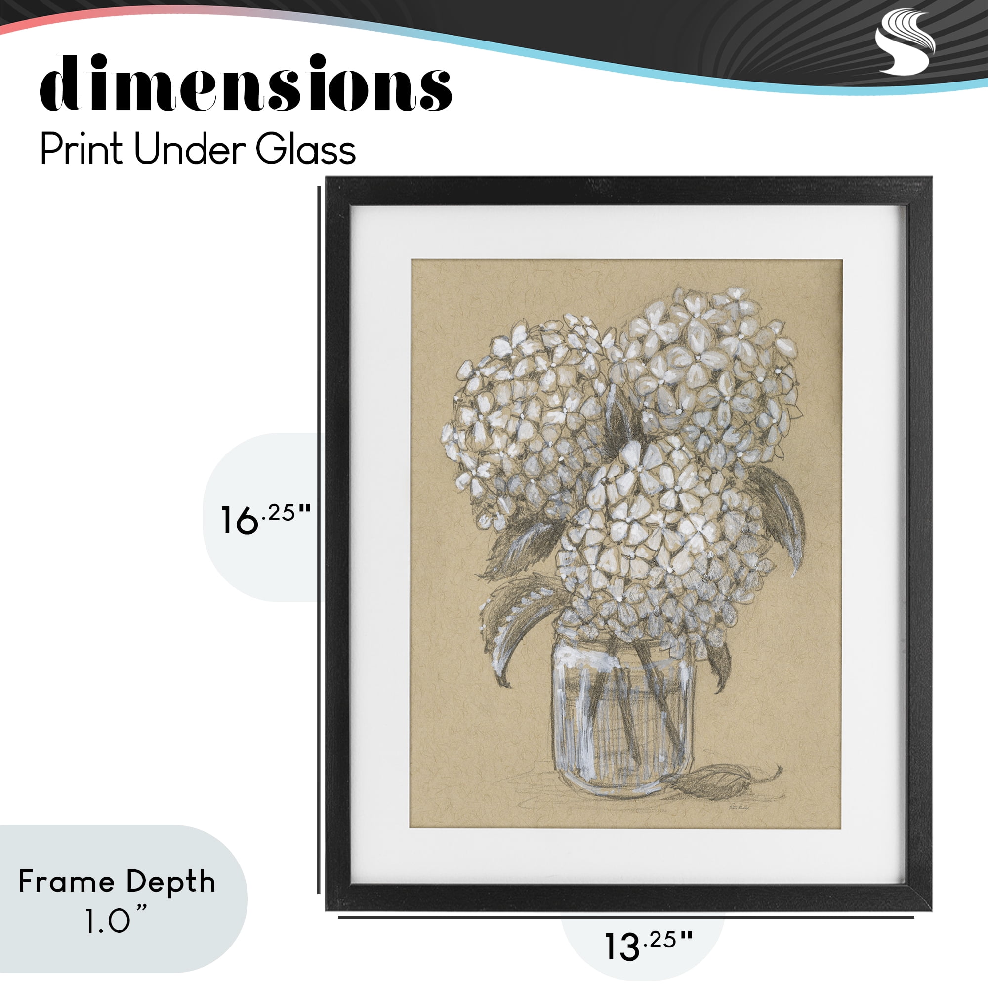 Stupell Industries Hydrangea Jar Drawing Black Framed Print Under Glass, design by Patti Bishop