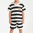 thumbnail image 5 of ITSAME Boys Summer Outfit 2-Piece Striped Crewneck Short Sleeve Top and Shorts Kids Loose Casual Set Brown Size 7, 5 of 6
