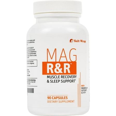 SaltWrap Mag R&R Natural Muscle Relaxation Supplement for Night Leg Cramps, with Magnesium Glycinate - Natural Remedy for Muscle Cramp Relief, Spasms, Recovery and Sleep, 90 Capsules