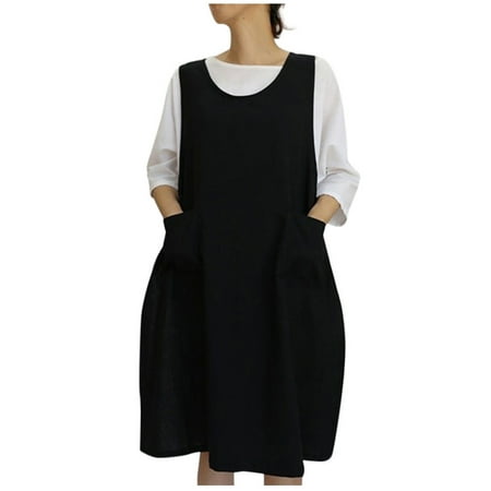 

Womens Summer Retro Round Neck Loose Lace Up Vest Dress