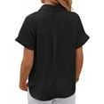 thumbnail image 5 of Hanerdun Women Button Down Blouses Shirts Short Sleeve V Neck Work Office Tops Black 2XL, 5 of 5