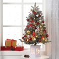 thumbnail image 3 of 3ft Artificial Christmas Tree, Pre-Lit Snow Flocked Xmas Tree, Mini Christmas Tree, Holiday Xmas Trees with Light Box, 78 LED Lights, Red Berries, Pine Cones for Party Decor, 3 of 8