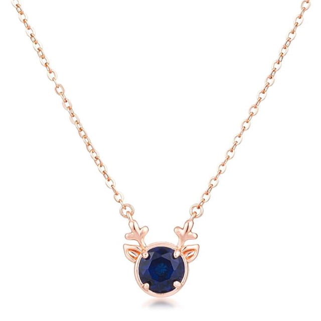 J Goodin P50206A-C30 Pendentif Renne Réversible Plaqué Or Rose Bleu Saphir CZ