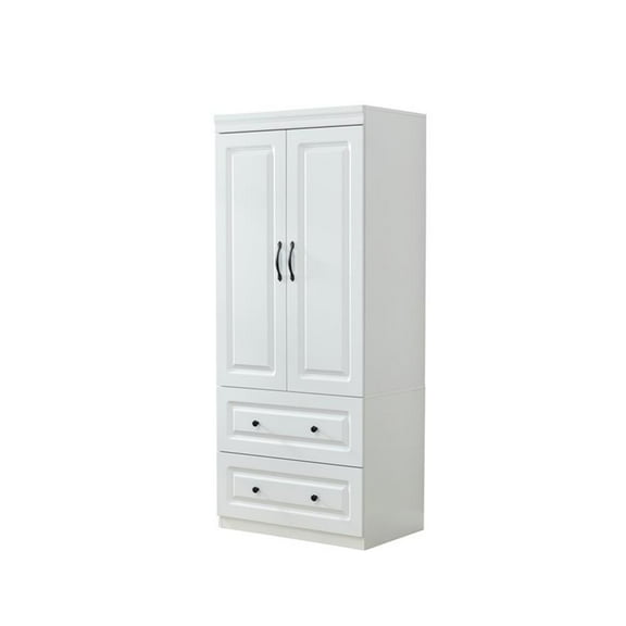 Pemberly Row Modern 74"H Wood Armoire Wardrobe Closet with 2 Doors in White