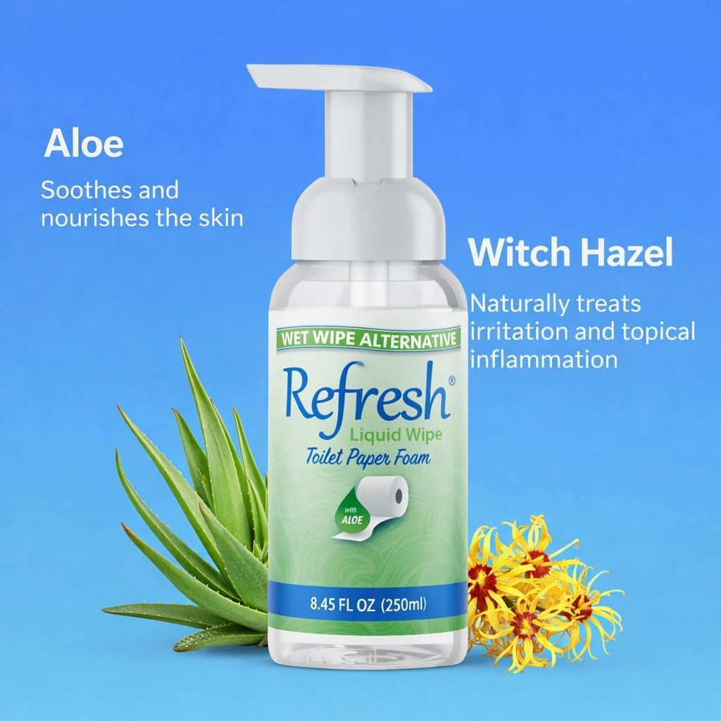 Toilet Paper Foam – Eco-Friendly Flushable Wet Wipe Alternative, Cleanses & Soothes with Witch Hazel & Aloe, Septic & Plumbing Safe 250ml/50ml (10.14 oz Total) (Combo Pack)