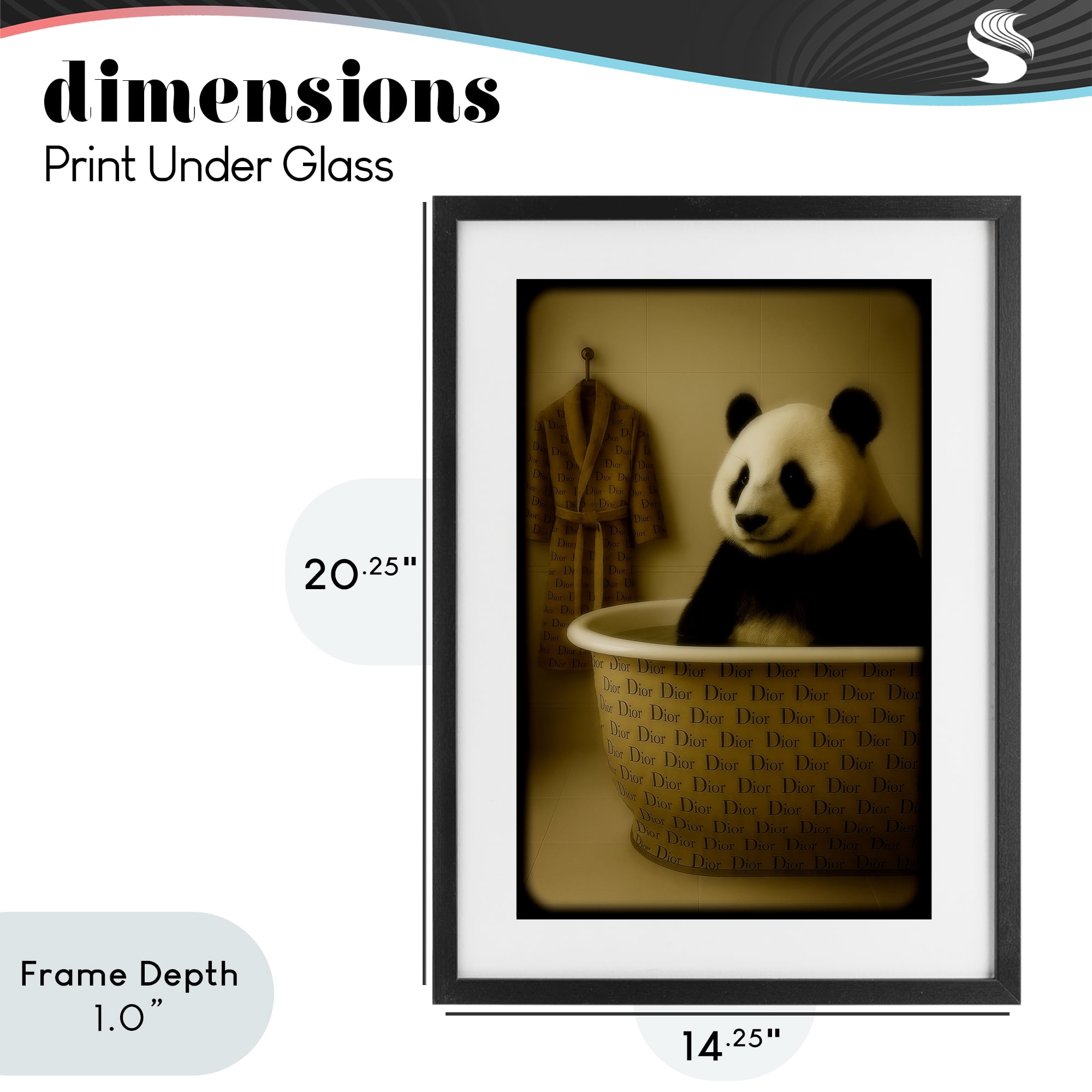 Stupell Industries Couture Panda in Luxury Tub Black Framed Print Under Glass, design by Grotto Studios