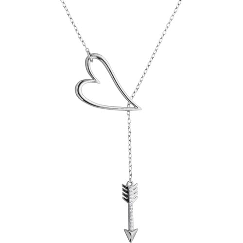 CZ Sterling Silver Heart and Arrow Necklace, 16.5