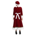 thumbnail image 4 of Mrs. Claus Costume for Women Adult Christmas Plus Size Dress with Bonnet Apron White Hair Wigs and Wire Rim Glasses -L, 4 of 7