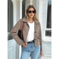 thumbnail image 5 of Women'S Casual Blazer Jacket Notched Lapel Single Breasted Faux Suede Leather Suit Jacket Khaki M, 5 of 8