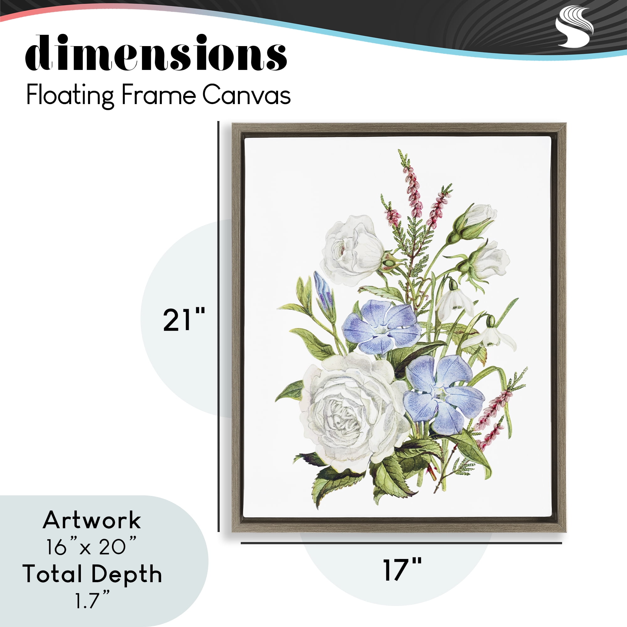 Bountiful Floral Bouquet Brown Framed Floater Canvas Wall Art, design by Lettered and Lined