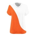 thumbnail image 6 of Fengqque Womens Plus Size Summer T Shirts Womens Oversized Tshirts V Neck Short Sleeve Color Blocking Tops Summer Casual Loose Fit Tunic Tee Shirt Women's Tops Orange XL(XL), 6 of 6
