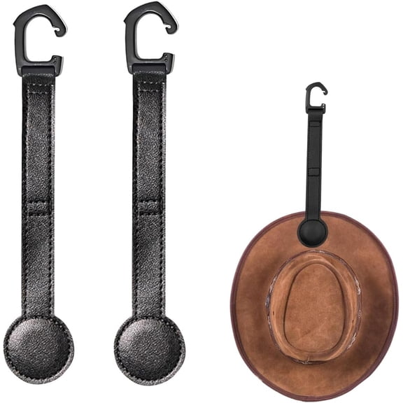 2 Pack Leather Cowboy Hat Holder with Magnetic Attraction, Car Truck SUV Hat Organizer Accessories, Durable Cowboy Hat Rack for Caps, Keys, Sunglasses