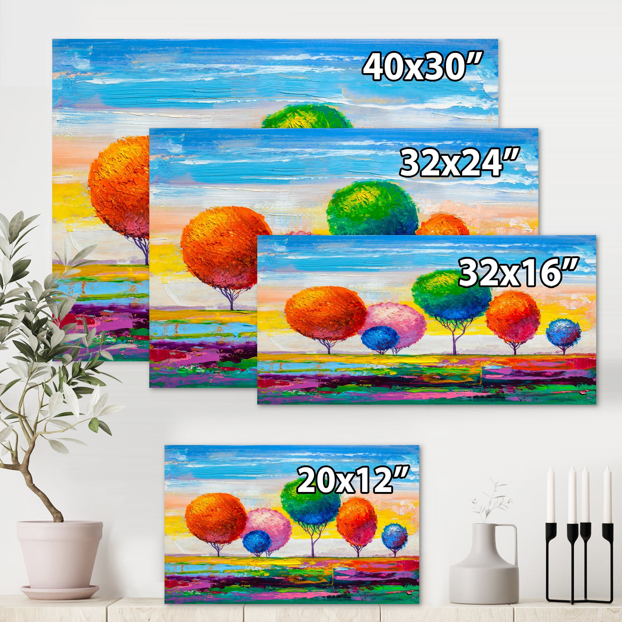 Designart ' Ornamental Colourful Trees VI ' Modern Canvas Wall Art Print