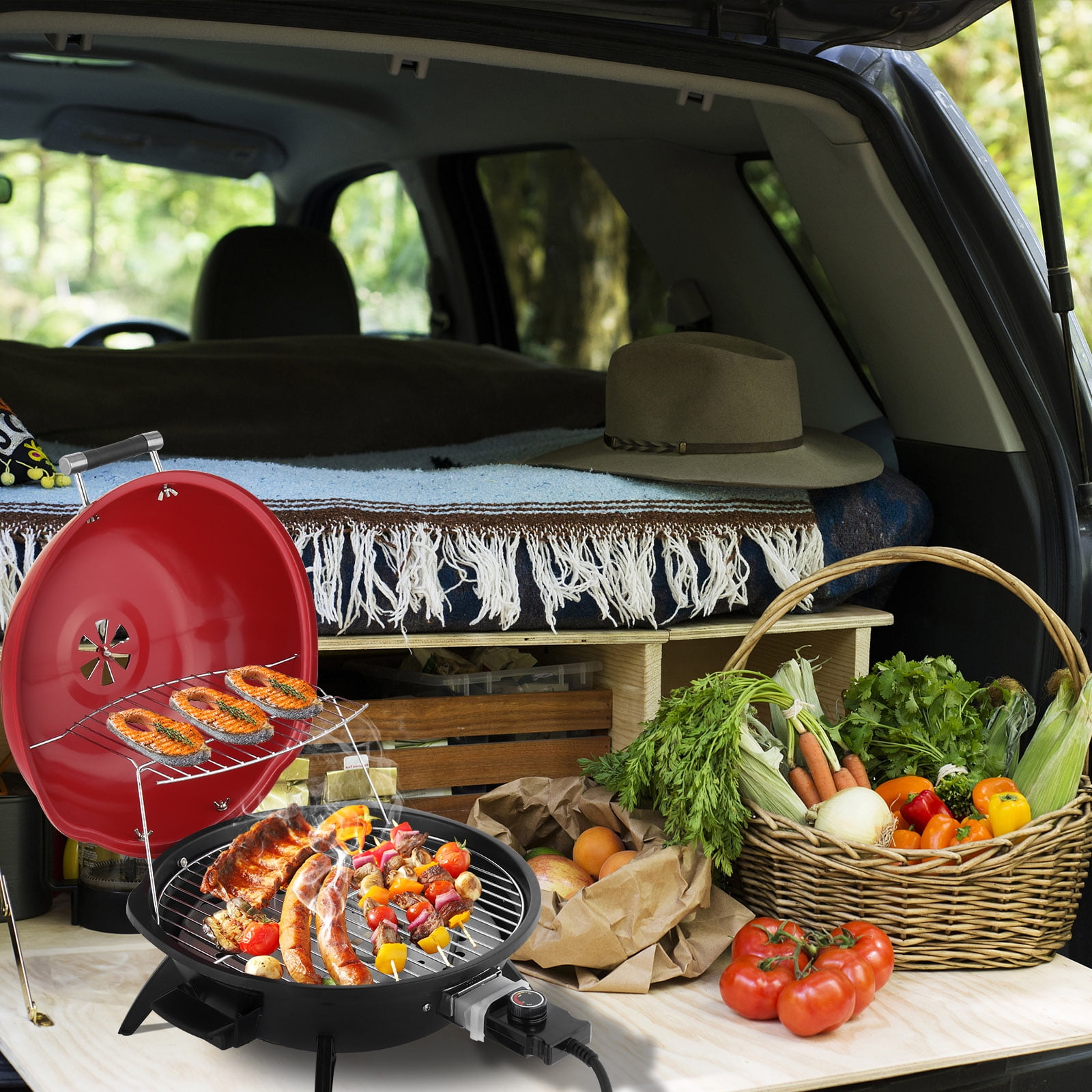 Ktaxon Electric Grill Smoker 1600W Outdoor/Indoor Grill with Removable Non-Stick Warming Rack
