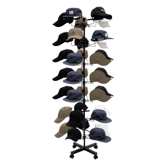 7-Tier Hat Rack Rotating with Wheels, 35 Capacity Storage Display for Home Store
