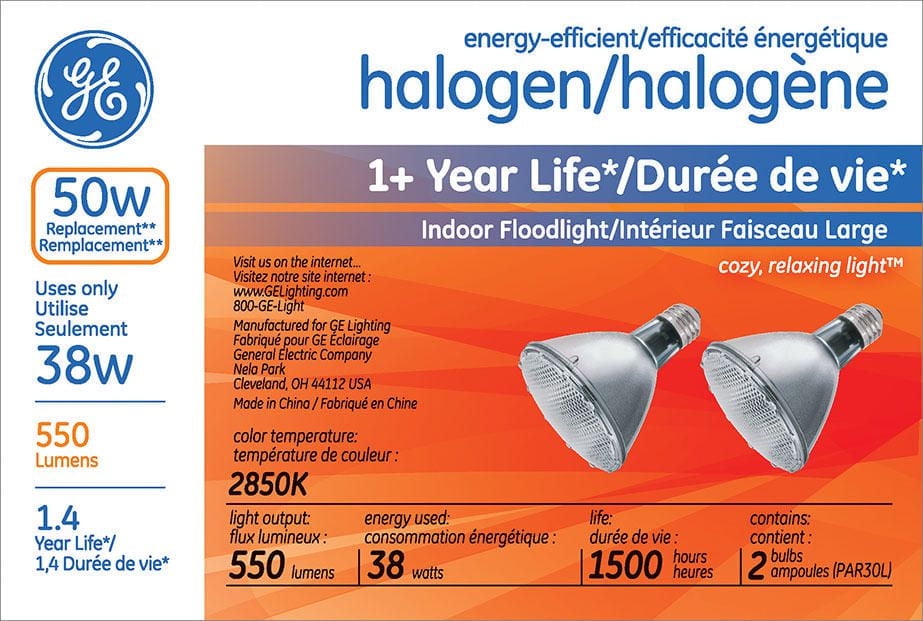 Halogène éconergétique PAR30 GE 38 W – paquet de 1