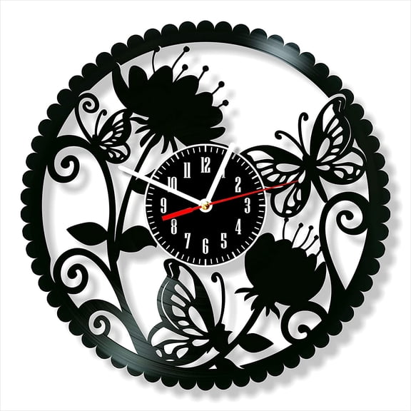 Amblelife Butterfly Vinyl Record Wall Clock Retro style Wall clock Silent Home Decor Unique Art Special Home Accessories Creative Personality Gift