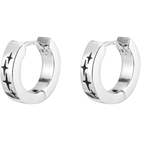 Dainty Star Hoop Earring for Women 925 Sterling Silver Post Studs Black Pointed Stars Huggie Hoops Hinged Earrings Hypoallergenic Ear Jewelry