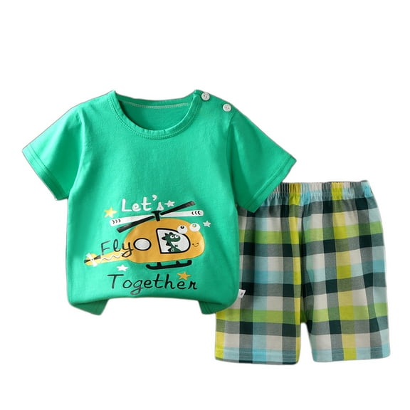 Penkiiy Baby Boy Summer Clothes Printed Short Sleeve T-Shirt Tee Tops Causal Shorts Cute Toddler Vacation Outfit Green for 2-3 Years