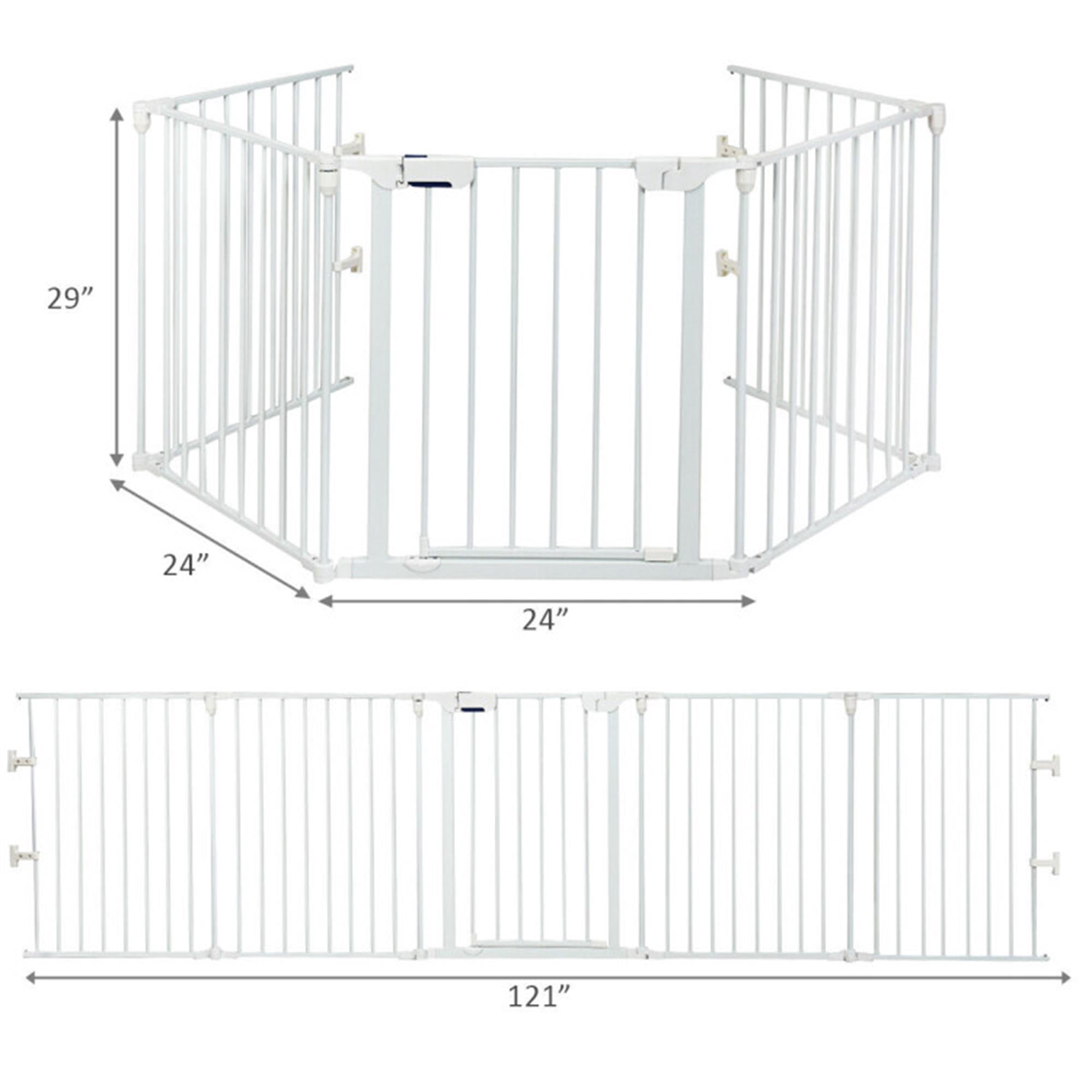 Demi Bonn 121" Wide Configurable Dog Fence, Fireplace Safety Fence, Adjustable 5-Panel Metal Play Yard for Toddler/Pet/Dog, Black