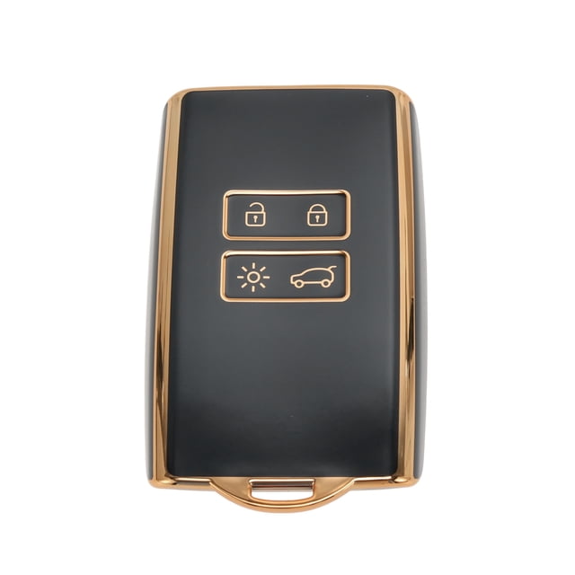 Funda de Llave de Auto de Silicona TPU Negra con Borde Dorado de Unique Bargains para Renault, Kangoo, Sandero, Twingo, Laguna, Kadjar - Funda de Control Remoto de 4 Botones