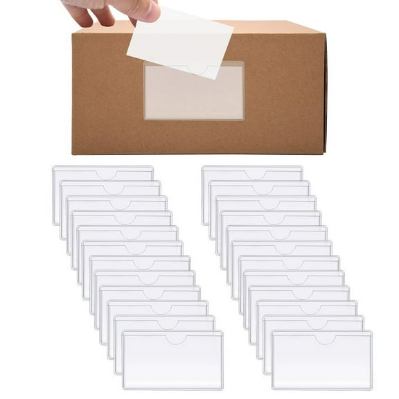 60Pcs Self-Adhesive Label Holder Card Pockets Label Holder Clear Library Card Holders with Top Open for Index Cards