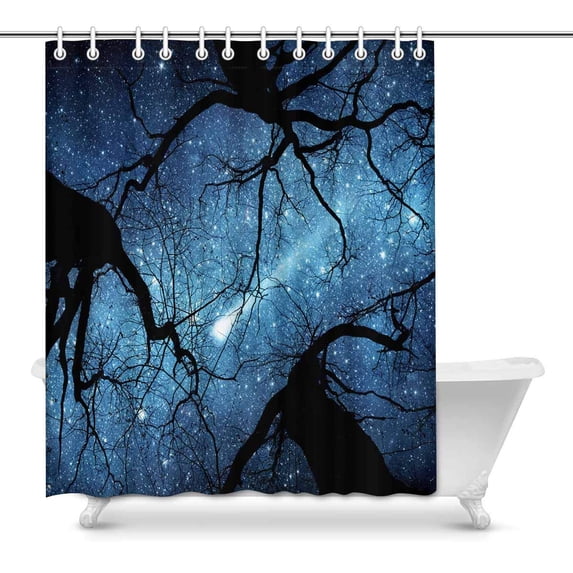 MKHERT Beautiful Starry Night Sky The Milky Way Meteor The Trees Home Decor Waterproof Polyester Bathroom Shower Curtain Bath Decorations Hooks 60x72 inch