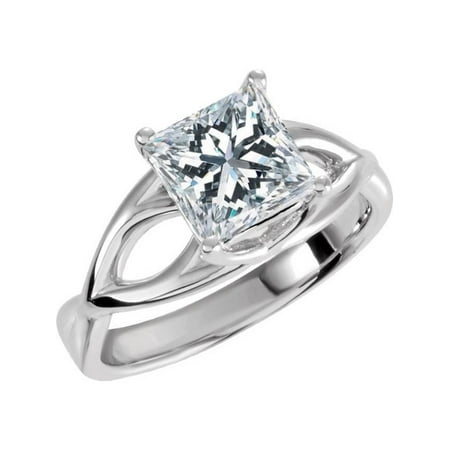 1 Carat Princess Cut Diamond Solitaire Engagement Ring 14K White Gold