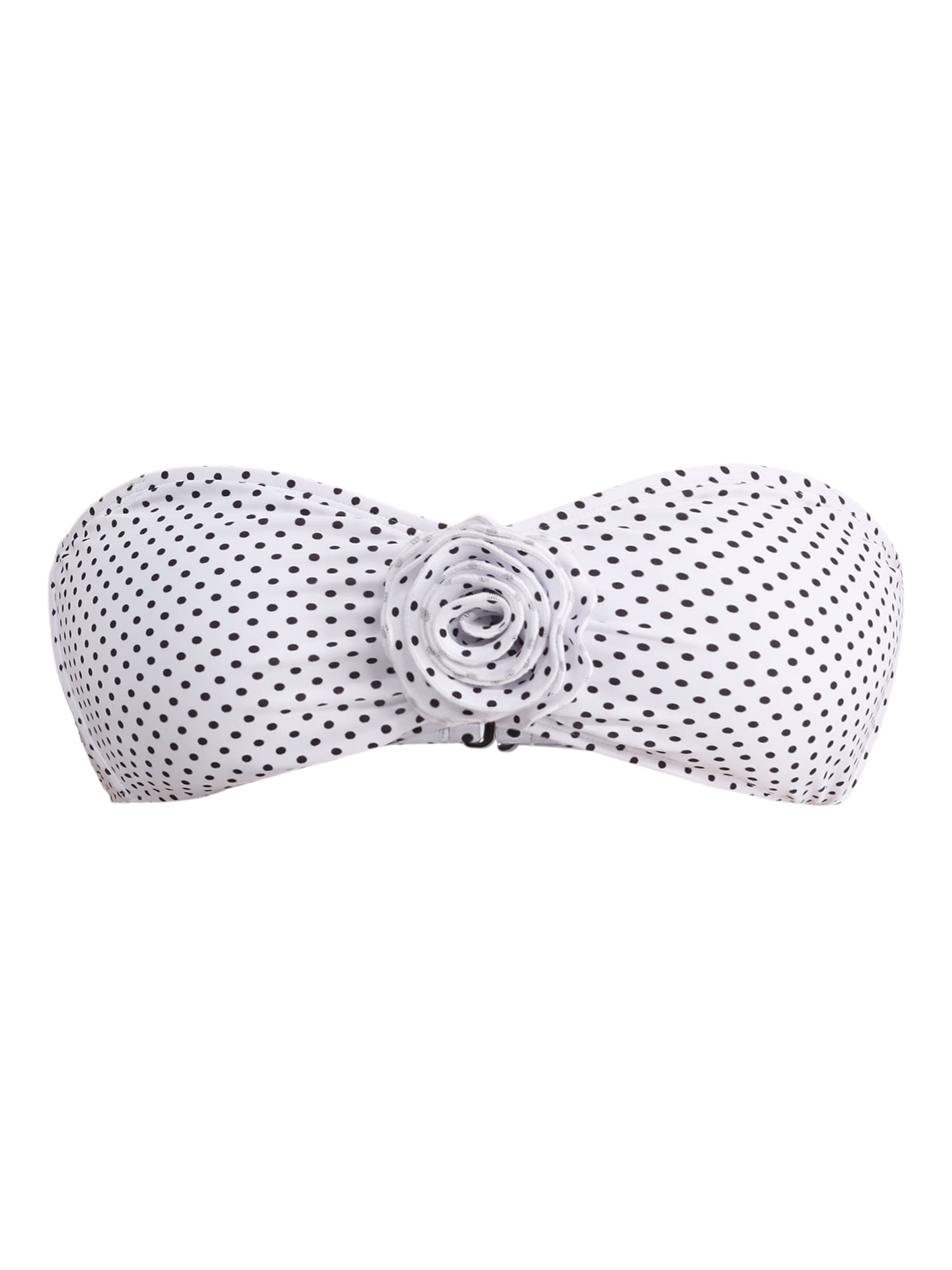 No Boundaries Women's Rosette Polka Dot Bandeau Swim Bikini Top, Sizes XXS-XXL