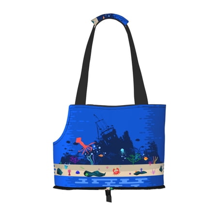 Dog Sling Carrier, Small Dog/Cat Soft Side Carrier Tote Bag for Subway/Shopping/Hiking/Travel-Underwater Ship Pattern