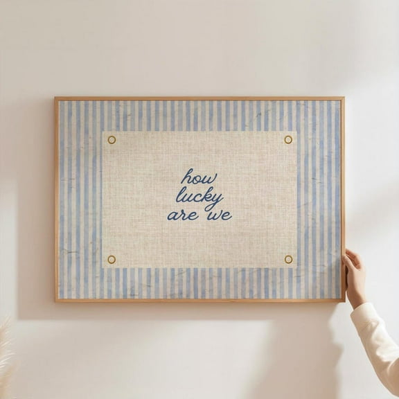 How Lucky Are We Print Trendy Aesthetic Home Decor Navy Blue Typography Poster, Matte Canvas Stretched, Posters for Room Bedroom Living Room Bathroom Wall Decor, Posters & Art Prints, Gift.