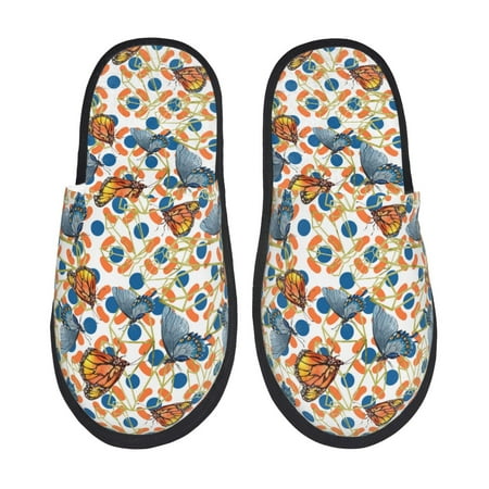 

Fuzoiu Butterflies Wild Insect Print Unisex Furry Slippers Plush Indoor Shoes Trendy House Slippers Anti-Skid EVA Sole House Shoes for Home Office and Travel -Medium