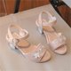 thumbnail image 4 of Sandalias de Tacón Alto para las Mujeres Punteado Strass Arco Estilo Verano Zapatos de Rendimiento para las Mujeres de la Escuela Secundaria Y los Niños, 4 of 6