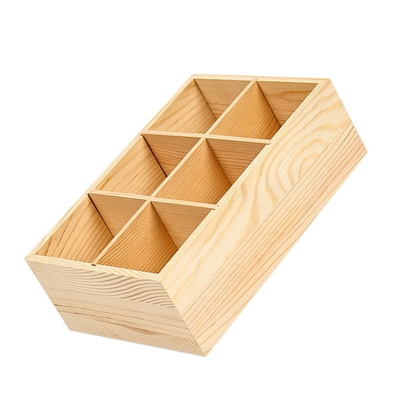 Minkissy 1Pcs Khaki Wood Marker Organizer for Desk Accessory Multi-slots 9.4x6.4x3.3in