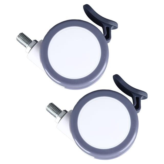2.5-Inch Industrial Swivel Casters with Brake, 30kg Load Capacity, Silent & Durable PVC Wheels, Steel Pin Brake Design, M8 Threaded Rod, for Toolboxes & Carts (Set of 2)