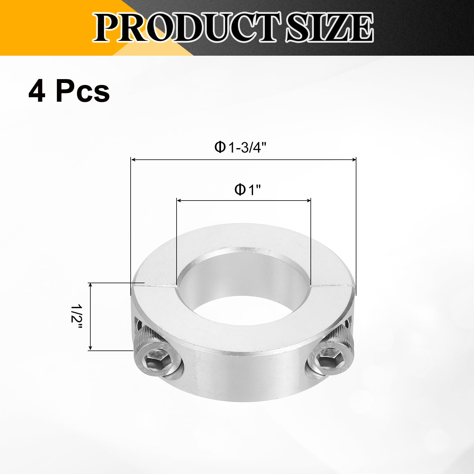 Uxcell 4 Pack Double Split Shaft Collar 1" Bore, Two-Piece Clamping Collar 1-3/4" OD, Clamp-On Set Screw Collars (2024 Aluminum)